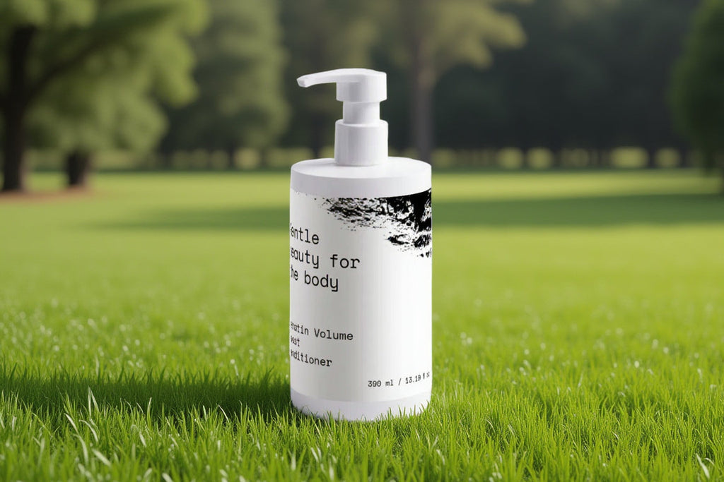 White bottle with black text on a white background